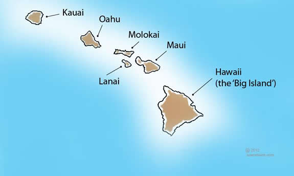 Adobe Illustrator drawing of Hawaiian Islands.  Contact us for design rate$